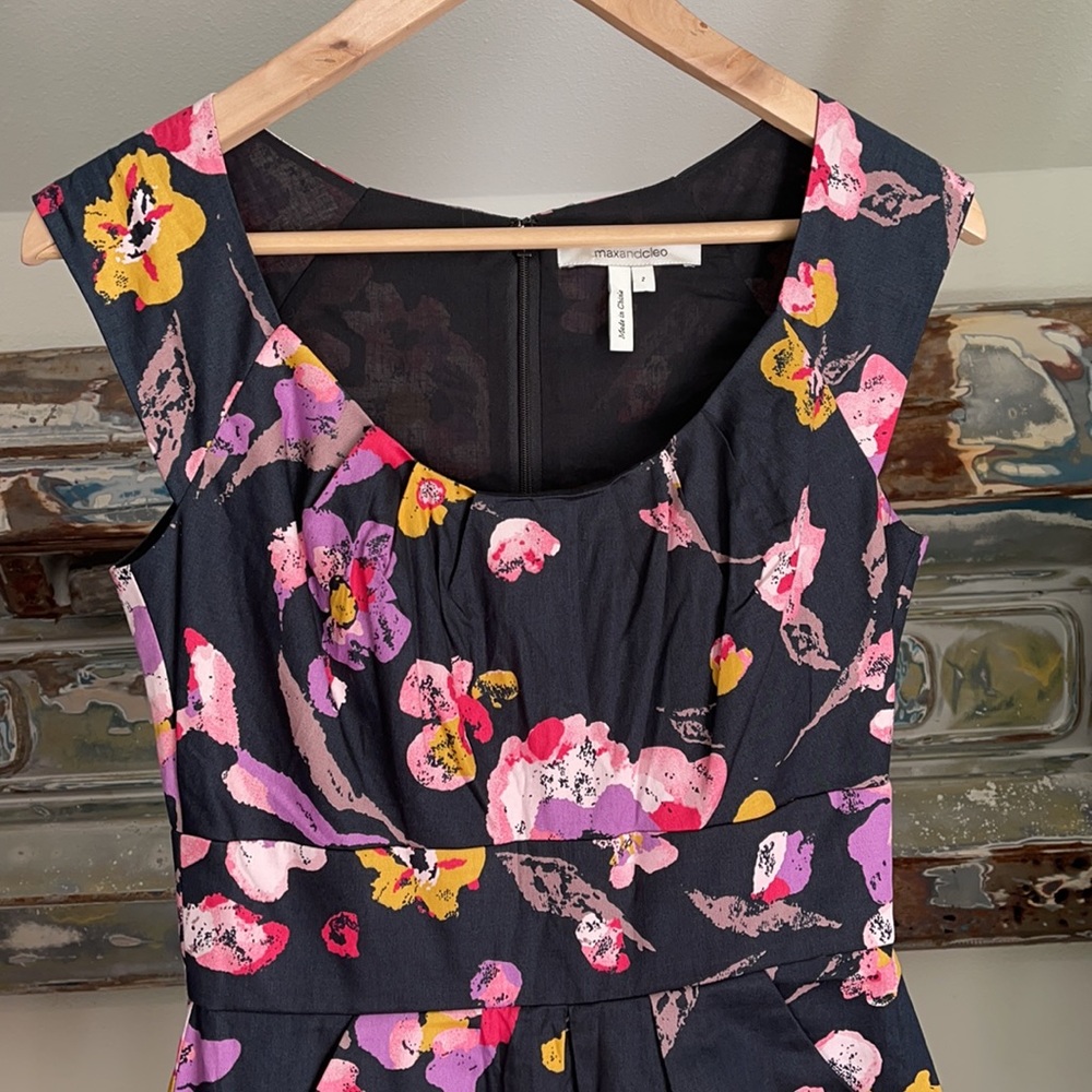 Max and Cleo Black Flowered Sleeveless Dress Sz 2 - Picture 1 of 14